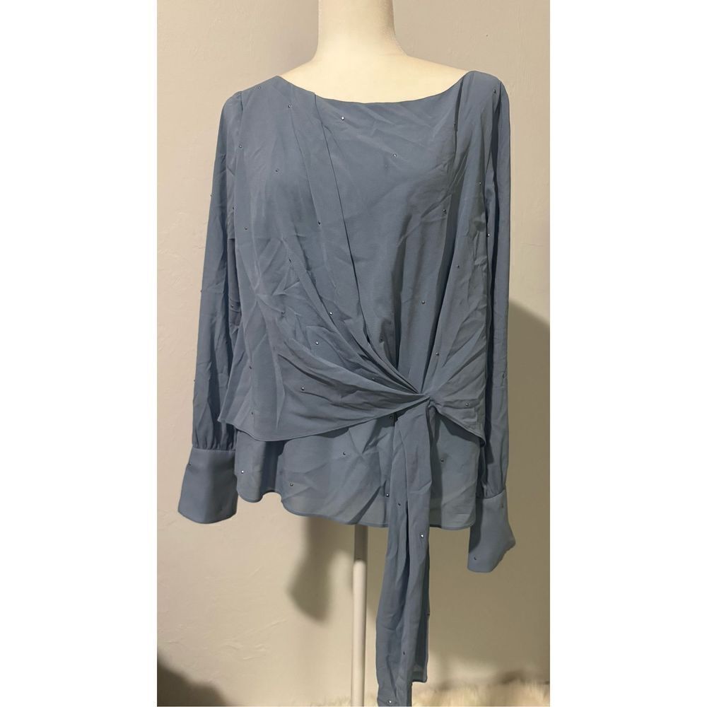St. John light blue wrap style long sleeve blouse silk blend 8